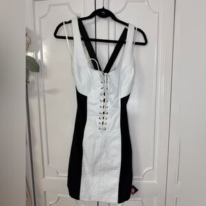 VTG Wilson White and Black Leather Lace-Up Mini Dress